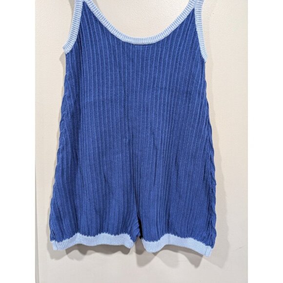 Rue Stiic Free People Women Rosie Knit Romper Blue Button Sleeveless Casual Sz L - Picture 16 of 16